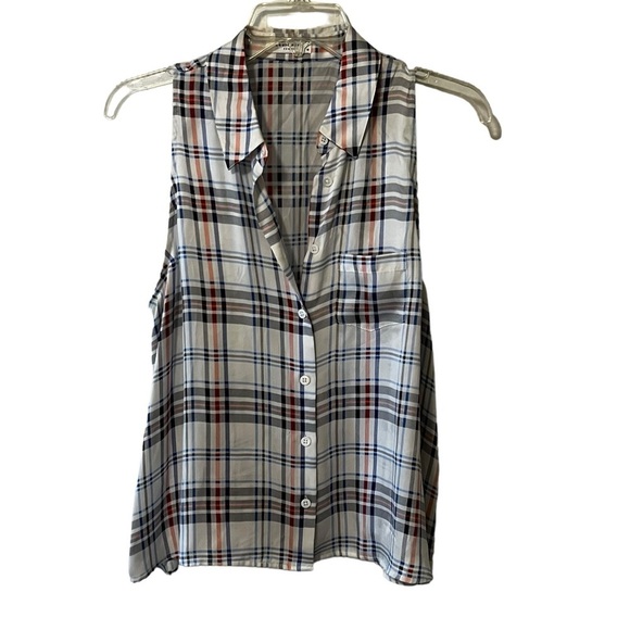 Equipment 100% Silk Mina Plaid sleeveless button down collared blouse white M - Picture 5 of 16